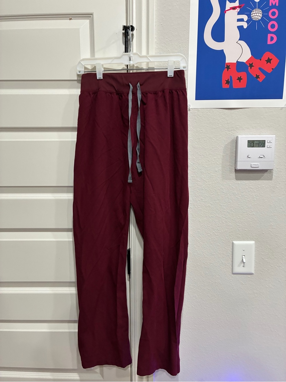 Figs Maroon Drawstring Scrub Pants with Gray Cord
